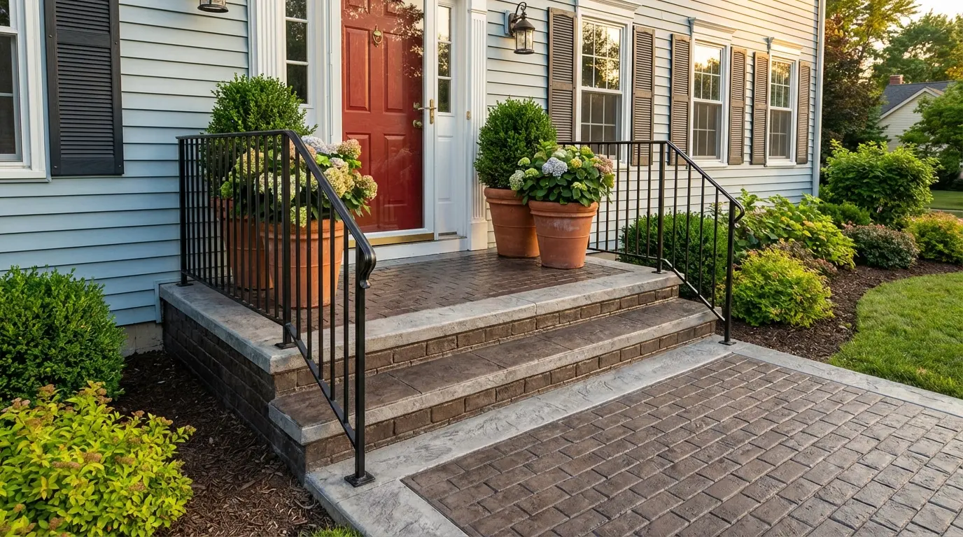 Stamped concrete front steps — Joliet, IL